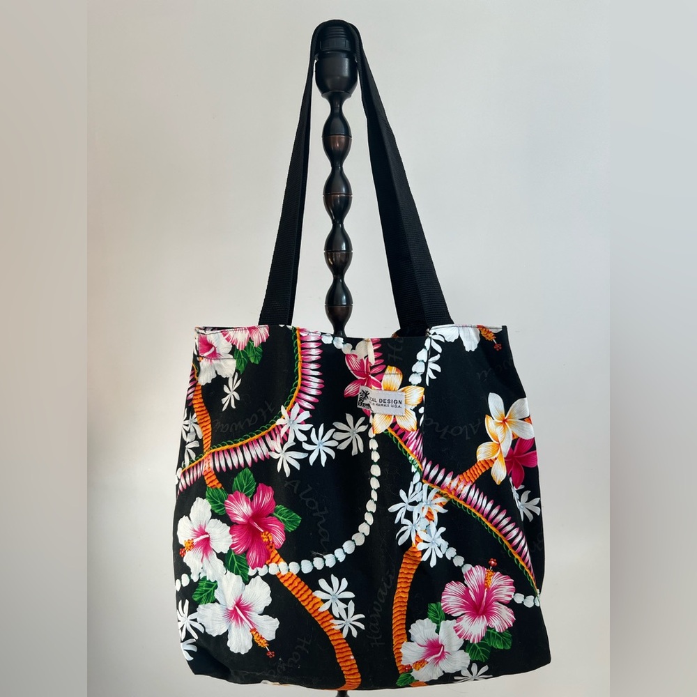 ALOHAS Black Floral Tote Bag